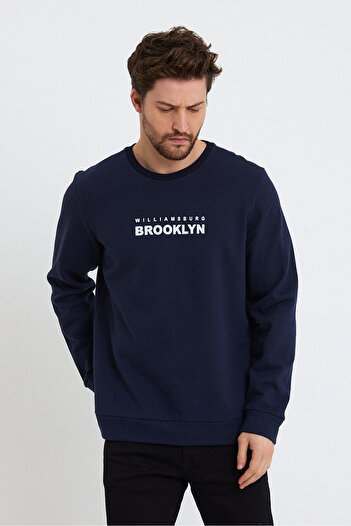 Superlife Süperlife Erkek Bisiklet Yaka Regular Fit Brooklyn Baskılı İnce Sweatshirt SPR23SW330