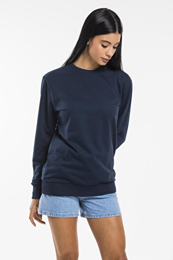 Superlife Süperlife Kadın Bisiklet Yaka Regular Kalıp İnce Pamuklu Sweatshirt SPR21K30
