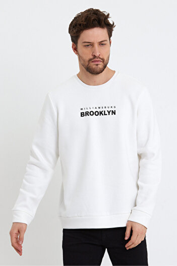 Superlife Süperlife Erkek Bisiklet Yaka Regular Fit Brooklyn Baskılı İnce Sweatshirt SPR23SW330