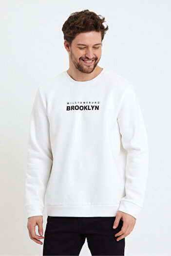 Superlife Süperlife Erkek Bisiklet Yaka Regular Fit Brooklyn Baskılı İnce Sweatshirt SPR23SW330