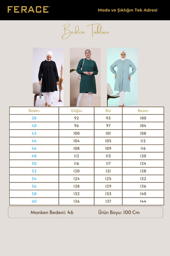 Ferace Women's Large Size Hijab Tunic Buttoned Ayrobin Fabric