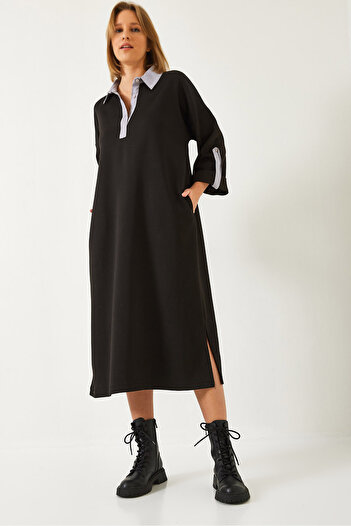 Bianco Lucci Women's Sleeve Fold Detail Long Dress 8161 60351250