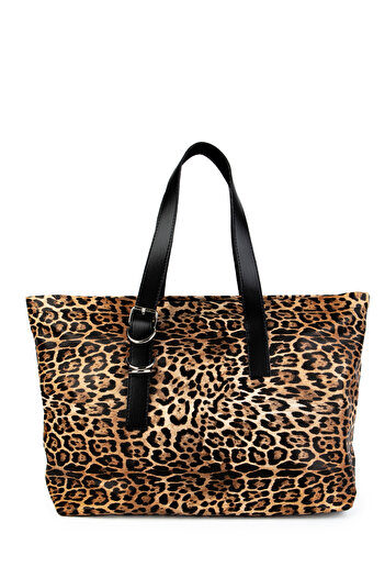 minebag Barbara Leopard Print Black Faux Leather Women's Shoulder Bag