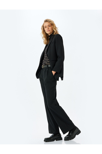 Koton Belt Detailed Wide Leg Fabric Trousers with Pockets