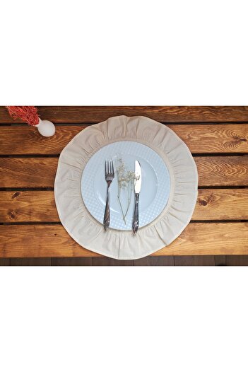 ALTINPAMUK LİZBON Naturel Keten Yuvarlak Fırfırlı 6 li Vintage amerikan servis bej 40X40