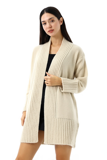Devinka Women's Oversize Wide Fit Soft Textured Pocket Knitwear Cardigan