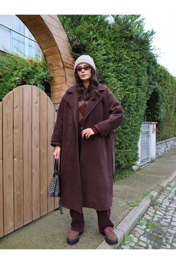 ESRAHELVACI Bitter Brown Wool Blended Premium Blend Coat