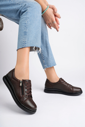Deripabuc Genuine Leather Brown Women's Anatomical Leather Casual Shoes Dp79-8635