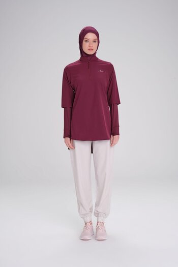 Haşema Active μακρυμάνικο γιακά με φερμουάρ Μωβ Hijab φούτερ ACT-9