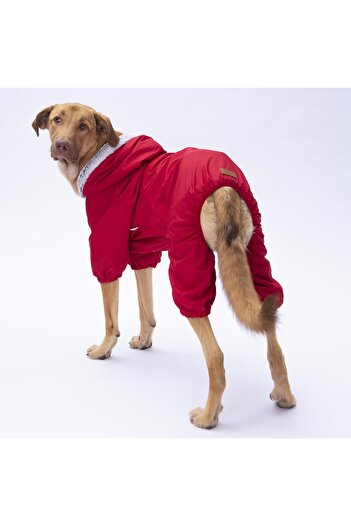 Pettrend Red Fur Medium Large Jumpsuit - Rain Coat Dog Outfit (18-40 kg)