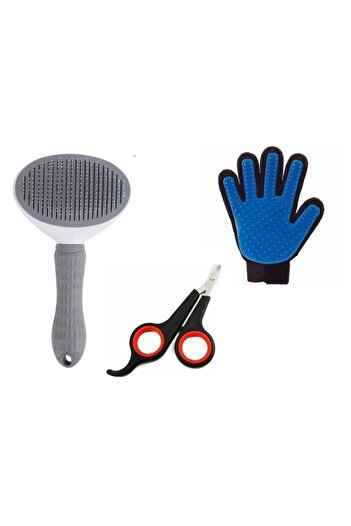 GOBYPET Cat Dog Set of 3 Automatic Cleaning Pet Brush Hair Collector Gloves and Nail Clipper
