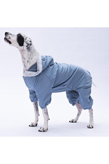 Pettrend Medium Large Gray Fur Jumpsuit - Raincoat Dog Clothes (18-40 kg)