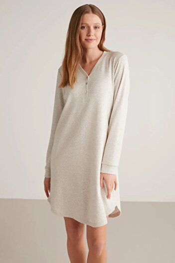 Catherine's Catherines Cotton Soft Textured Fabric Button Collar Long Sleeve Women's Dress Nightwear