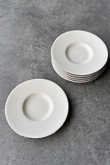 porselenden Modern Silver Cream 6 Pieces 11 cm 6 Seater Premium Porcelain Silver Gilt Tea Plate Set