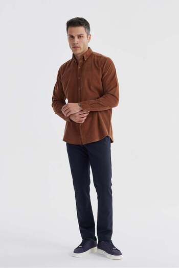 Jakamen Tan Comfort Fit Buttoned Collar 100% Cotton Velvet Shirt