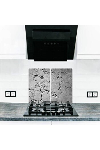 Saban 2-Piece 30X52 cm Glass Stove Protector Gray Stone for 4-Piece Stoves