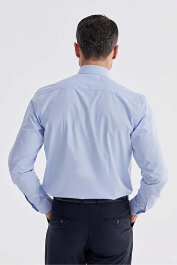 Jakamen Mavi Slim Fit Desenli Cepsiz Erkek Gömlek