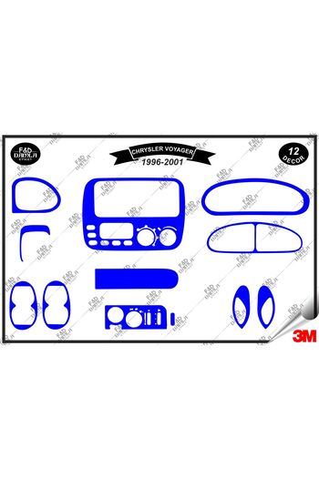 FD Damla Etiket Chrysler Voyager 1996-2001 Set de ornamente pentru consola albastră torpedo - 12 bucăți furnir din mahon