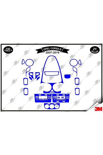 FD Damla Etiket Opel Corsa D 2007-2009 Set de 21 de piese pentru consola de torpedo albastru din mahon