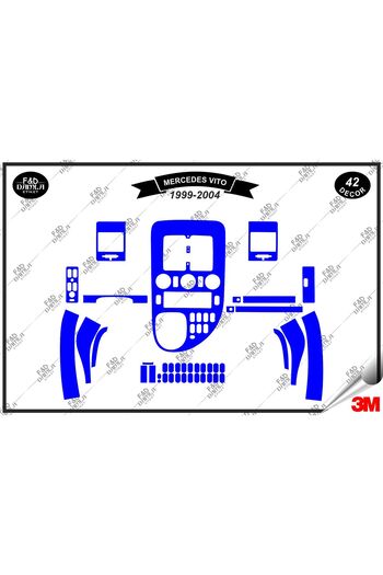 FD Damla Etiket Mercedes Vito 1999-2004 Decorație albastră pentru consola torpedo - Set de 42 bucăți din furnir de mahon