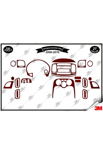 FD Damla Etiket Hyundai Accent Era 2006-2010 Garnitură Consolă Torpedo - Set de 27 bucăți din furnir de mahon