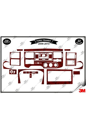 FD Damla Etiket Ford Transit 2006-2014 Garnitură Consolă Torpedo - Set de 22 bucăți din furnir de mahon