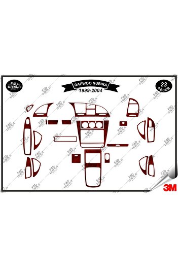 FD Damla Etiket Daewoo Nubira 1999-2004 Set de acoperire din mahon pentru consola torpedo - 23 piese