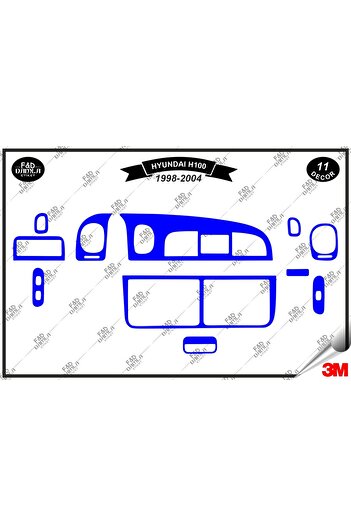 FD Damla Etiket Hyundaı H 100 1998-2004 Set de ornamente albastre pentru torpedo - 11 bucăți furnir mahon piept