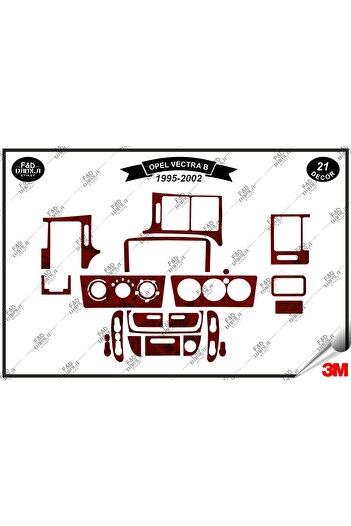 FD Damla Etiket Opel Vectra B 1995-2002 Garnitură Consolă Torpedo - Set 21 bucăți din furnir de mahon