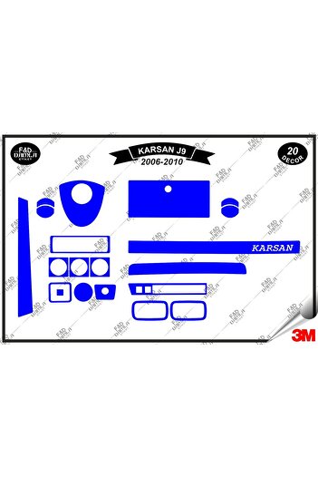 FD Damla Etiket Karsan J9 2006-2010 Set de finisare din mahon pentru consola torpedo albastră - 20 buc.