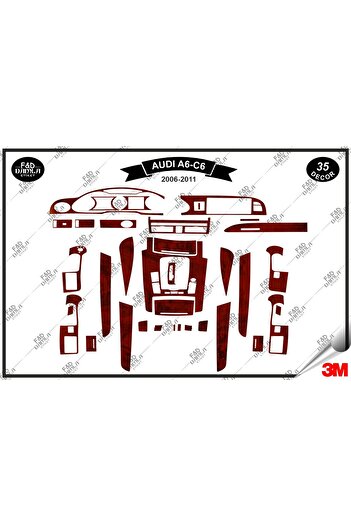 FD Damla Etiket Pentru Audi A6 C6 2006-2011 Garnitură Consolă Torpedo - Set de 35 de piese din furnir de mahon