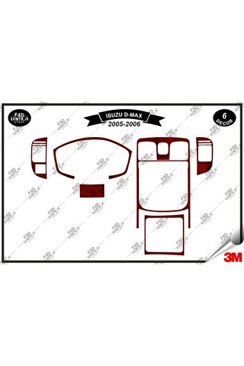 FD Damla Etiket pentru Isuzu D Max 2005-2006 Garnitură pentru consola torpedo - Set de 6 bucăți din furnir de mahon