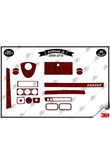 FD Damla Etiket Karsan J9 2006-2010 Consolă torpedo - Set de 20 bucăți din furnir de mahon