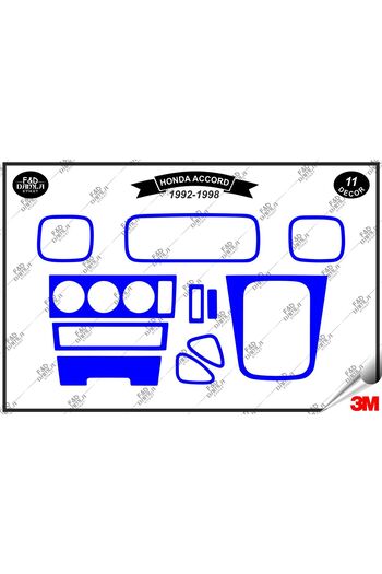 FD Damla Etiket pentru Honda Accord 1992-1998 Decorație albastră pentru consola torpedo - Set de 11 bucăți din furnir de mahon