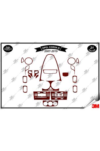 FD Damla Etiket Opel Corsa D 2007-2009 Garnitură Consolă Torpedo - Set 21 bucăți din furnir de mahon