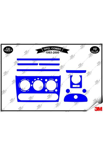 FD Damla Etiket pentru Opel Corsa B Tigra Combo 1993-2000 - Garnitură consolă torpedo, set de furnir din mahon piept 10 buc, albastru