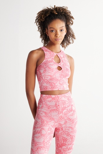 WRANGLER Regular Fit Regular Cut Crew Neck Strap Pink Crop Blouse