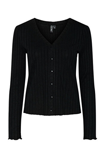 PIECES V-Neck Rib Kardigan for Women - with Button