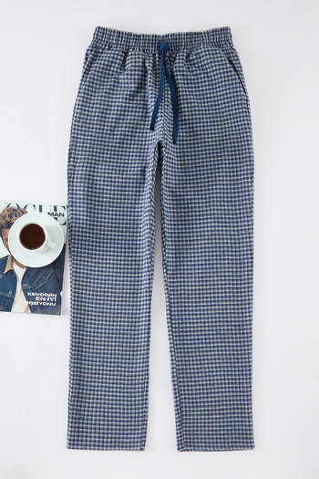 Trendyol Collection Unisex modré kostkované tepláky na spaní Regular Fit - Tmnaw23Pj00014