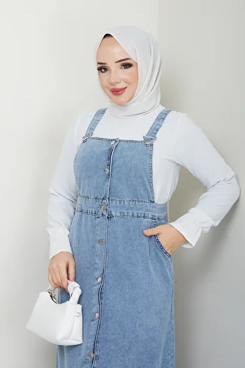 Pamuk Butik Γυναικείο τζιν φόρεμα Volanlı Salopet