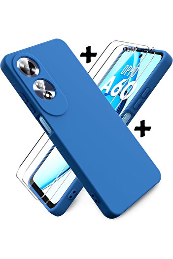 m.tk moveteck Oppo A60 Case Launch Camera Protected Soft Colorful Silicone + 9H Screen Protector Glass 2in1 Set