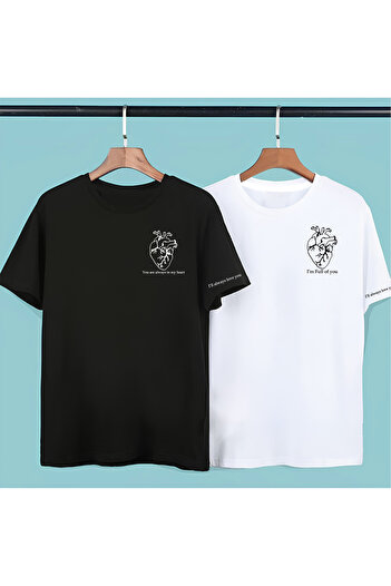 New Shine Ασπρόμαυρο Ζευγάρι Lover - Μπλουζάκι Unisex με μανίκια καρδιάς