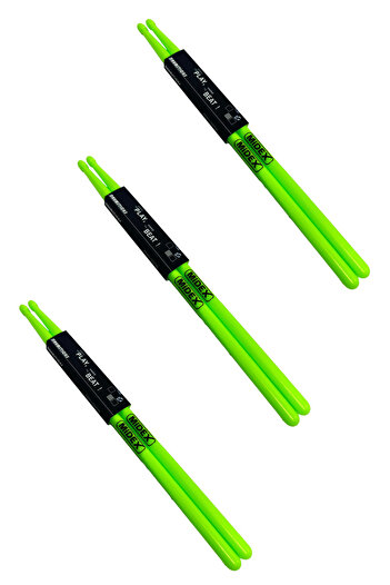 Midex Gfk-801Lgr-3X 5A Drum Stick Unbreakable Polyemide Light Green Color Drumstick 5A Drumsticks 6Pcs