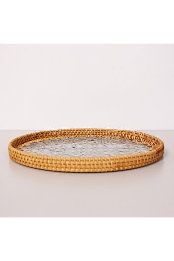 Mylamp Abstract 35x3 cm Sedefli Rattan Tepsi & Duvar Dekoru