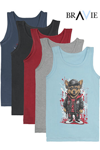 Bravie Colorful Dog Picture Boys' Undershirt 5 Pack
