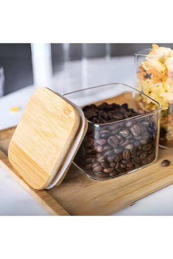 Vadi 4-Piece Vacuum Bamboo Lid Borosilicate Glass Storage Container Breakfast