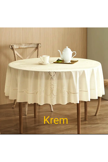Blue Home Meiwa Lace Look Pvc Stain Resistant Non-Slip Round Tablecloth / Size: 180 cm Round Cream