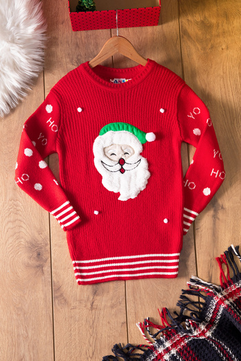 Cansın Mini Red Santa Claus Embroidered Kids Knitwear Sweater 19834