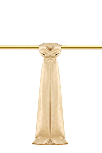Bursa İpek Beige Monogram Pattern Jacquard Silk Shawl