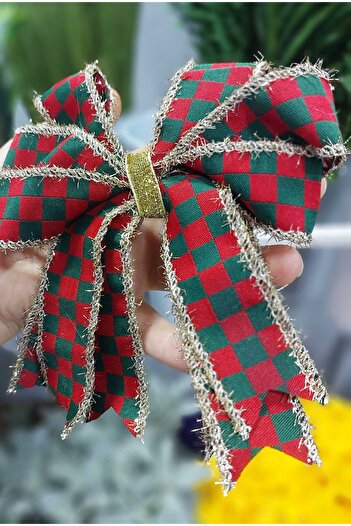 lolipophobi Checkered Bow (15 cm Bow), Checkered Ribbon, Decoration, Decoration, New Year